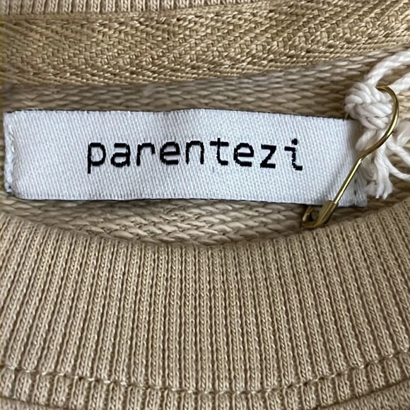 Parentezi Shoulder Pad Crew Neck Pima Cotton Sweater in Caramel - NEW - Size XS - Picture 5 of 8